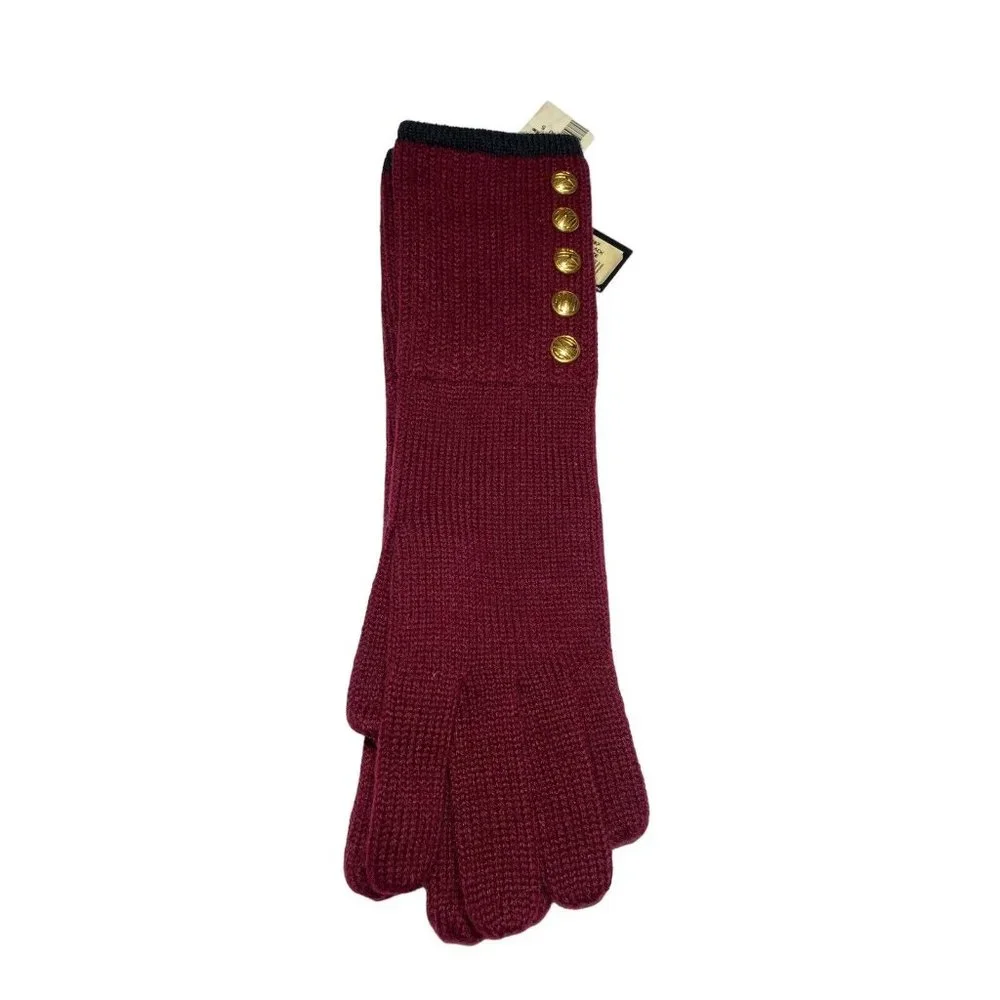 Anne Klein Aris Red Black Wool Knit Gloves Long Gold Button‎ NWT